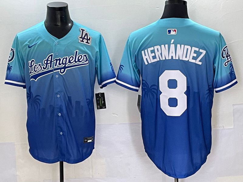Men 2025 Los Angeles Dodgers #8 Hernandez Blue Nike MLB Jersey Daoqite style 3